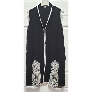 Women's Pakistani Indian Silk & Chiffon 3pc Kurta Set: Top, Pants, Cardigan - L